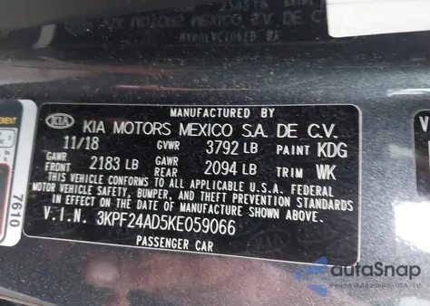 2019 Kia Forte Fe/Lx/Lxs из США, поврежденный, VIN 3KPF24AD5KE059066